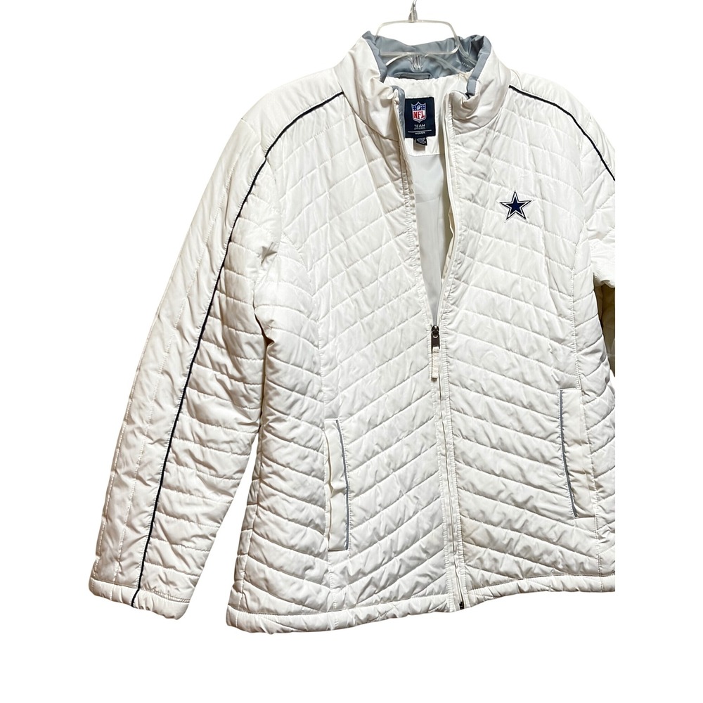 NFL Team Apparel Dallas Cowboys Quilted Puffer Jacket Womens XXL White Full Zip